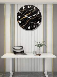 1 Stück 10/12 Inch runde Holz Wanduhr - Schwarze Marmorstruktur mit goldenen Adern, geräuschlos ohne Ticken, batteriebetrieben, moderne Dekoration für Zuhause, Büro, Schlafzimmer, perfektes Geschenk zum Valentinstag, Ostern, Muttertag (Batterien nicht enthalten), Uhr für Wohnzimmer, zeitgenössischer Stil, hochwertige Verarbeitung, stilvolle Zeitmessung, für Innenarchitekten, flach