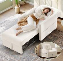 32" Convertible Sleeper Chair, Comfy Velet Sleeper Sofa Bed, 3-Position Pull Out Couch Bed, Small Sofa Bed Chair 6" Extra Thick Seat, Modern Couches For Living Room/Apartment/Office, Beige,23919993