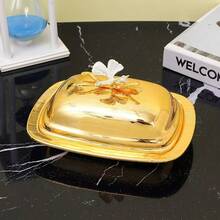 1 Set Piatto per il burro in stile europeo dorato, Piatto per frutta di alta gamma per soggiorno, Piatto per spuntino di frutta secca, Piatto per il burro, Regalo da matrimonio