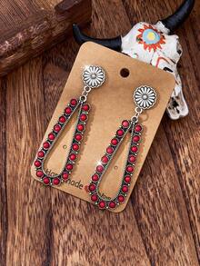 MONLOTTI 西部复古波西米亚风饰品，夸张绿松石耳环，彩色绿松石，红绿松石，多元素女士耳环，时尚耳环，适合牛仔女郎的日常佩戴，送给女士的礼物 - 彩色 - 查看 5