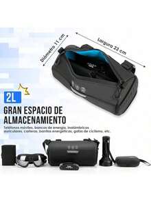 AUTOWT Bolsa para Manillar, 2.2 L Accesorios para Bicicletas Bolsas para Bicicletas Reflectante Cuadro de Bicicleta con Correa para el Hombro Correasíbles Cremallera Impermeable para Ciclismo - Negro-2L - Ver 2