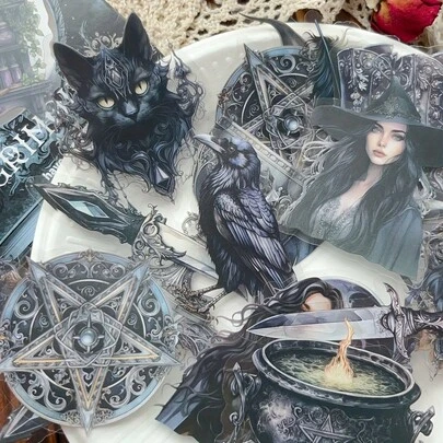 40 Stücke/Packung Vintage Hexe, Zauberspruchbuch, Party Gastgeschenk Aufkleber, Mädchen Magie Thema, Pflanzen, Katzen, Krähen, Scrapbooking, Collage, Tagebuch, wasserfeste Aufkleber
