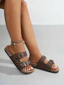 Sandalias planas versátiles de suela gruesa con un solo cierre, estilo retro casual tipo , adecuadas para adolescentes