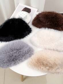 1顶女士纯色毛绒帽，柔软舒适保暖简约风，休闲百搭防风，适合日常佩戴，可搭配围巾，秋冬季装饰 - 彩色 - 查看 6