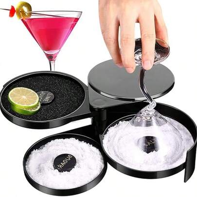 Rimmer, barra de cristal Rimmer Margarita salada azúcar cóctel Rimmer, Bar 3 Tier Sugar Salt Rim Lime Glass para cóctel Bartender Tool Party Home Black Bandejas giratorias de 3 niveles Salt Sugar Lime Juice Bar Rimmer para bar, clubes y fiestas en el hogar