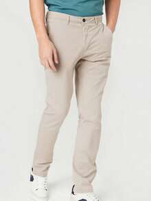 Men's Skinny Twill Pants With Lycra Slim Casual Traditional FIT 4 Pocket - Caqui - 查看 3
