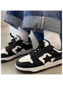 StreetWear Sneakers New Low Sole Skate Shoes Star Sports Women's And Men's Breathable Walking New Arrival Stylish Casual Sneakers Outdoor Street - đen/trắng (sao) - Xem 4