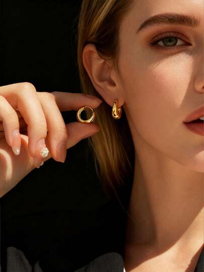 JOJELOO 18K Gold Plated Vintage Style Hoop Earrings - Simple Thick Hoop Design, Elegant Ladies' Jewelry, Fashionable Women's Daily Jewelry, Versatile Gift For Modern Fashionistas, New Stylish Accessory, Ideal Gift For Eternal Style Enthusiasts