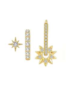 rakol Bộ 6 đôi bông tai hình ngôi sao và mặt trăng bằng đá Cubic Zirconia sáng bóng, màu đồng sang trọng, quà tặng cho phụ nữ. - Phong cách 3 - Xem 9