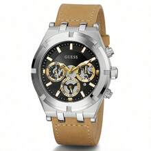 Guess Guess Continental Multifunction Three-Eyed Dial Brown/Black/Khaki Leather Strap Watch For Men - GW0262G1/GW0262G3