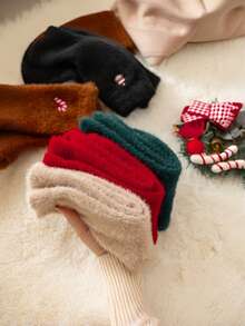 5 Pairs Fluffy Christmas Socks For Women, Mid-Calf, Warm Lining, Suitable For Autumn/Winter, Home & New Year Floor Socks - 彩色 - 查看 5