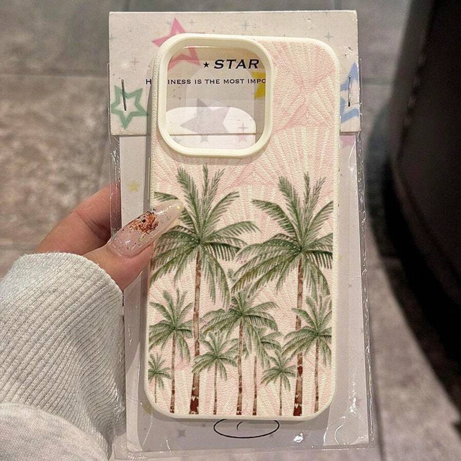 غطاء هاتف من مادة TPU بنمط كامل للشاشة بتصميم صدفة وشجرة جوز الهند باللون الوردي، متوافق مع أجهزة آبل 17 برو ماكس/17/16 برو ماكس/15/13/12/11، جالاكسي S20 FE/A15/S24/A55، ريدمي نوت 11/12/13 برو، غطاء واقي ناعم مقاوم للصدمات - أبيض - مشاهدة 1