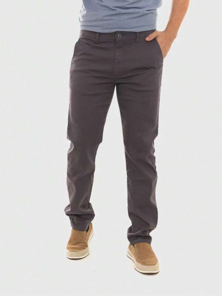 Men's Slim Fit Lycra Dress Twill Pants With Built-In Pockets - Sport Fine - Grey - View 1