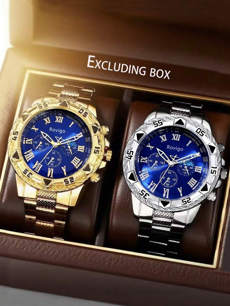 Bộ 2 đồng hồ nam công sở dáng tròn, đồng hồ thạch anh đa chức năng, quà tặng cho ngày Valentine, năm mới, sinh nhật, Giáng sinh, bạn bè và gia đình. - Nhiều màu - Xem 1