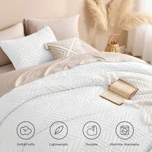 Oversized King Comforter 120''x98'', 3 Pieces Khaki Soft Boho Bedding Set, Farmhouse Tufted Fluffy Shabby Chic Bed Set For All Seasons (1 Comforter, 2 Pillowcases) With Modern Boho Style - 02 - Trắng - Xem 4