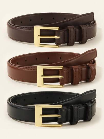 2/3 piezas Cinturones de mujer, minimalistas y elegantes, con hebilla dorada versátil, de cuero, adecuados para vestidos y uso casual, para todas las estaciones, gran regalo