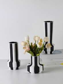 Black And White Striped Vase - Modern Minimalist Matte Texture, Home Decor, Living Room Table Decor, Windowsill Decoration, Fresh Or Dried Flower Arrangement, Housewarming / Valentine's Day Gift - Multicolor - View 4