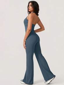 NcmRyu 1套女式性感露背深V领喇叭形运动套装 - Iron Gray - 查看 3