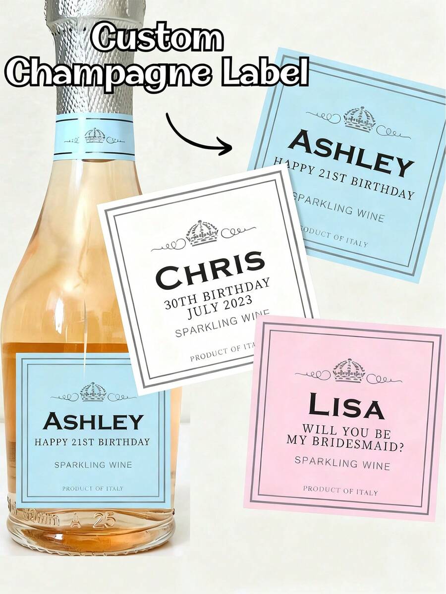 定制普罗塞克香槟酒标、定制普罗塞克酒标、定制葡萄酒防水酒标、葡萄酒酒标、周年纪念、母亲节礼物、父亲节礼物、伴娘求婚礼物、香槟生日礼物、个性化订婚礼物 - 彩色 - 查看 1