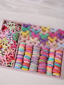 820 件女孩彩色网状蝴蝶结发夹，可爱公主发带，弹性耐用无损发带，儿童发圈带水钻星星，适合日常使用和礼物