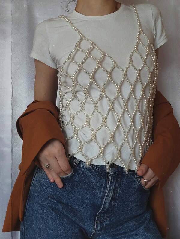 Minimalist Design Versatile Openwork Beaded Cami Top For Women, Fashionable Gift