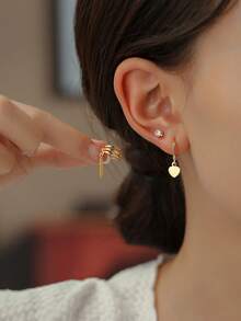 Tkool 3pcs/Set Heart Shaped Copper Alloy Ear Cuff Earrings, Simple Design Earring Set For Women - Yellow Gold - View 4