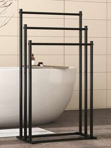 1pc Three-Tier Black Metal Towel Rack, Free-Standing Ladder Design, Can Hold Blankets, Towels, Etc., Space-Saving Bathroom Storage Rack, With Sturdy Steel Structure, Easy To Assemble, Compact And Saves Floor Space, Bathroom Towel Rack