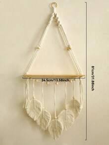 1 pieza Estantería de pared colgante tejida a mano con hojas, decoración bohemia, estante flotante de madera, adecuado para baño, dormitorio, sala de estar, sin clips incluidos - Multicolor - Ver 13