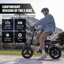 Electric Bike For Adults, 48V 15AH Removable Battery, 25MPH 35Miles Commuting Ebike For Women Men, 500W Brushless Motor, Lightweight 14'' Tires Folding Electric Bicycles - 查看 1