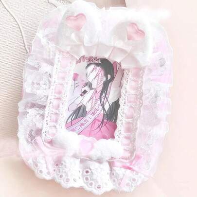 1 Stück süßer Spitze Fotokartenhalter, handgemachte süße rosa Herz & Katzenohr Plüsch Dekoration für 2D Anime, ACG, Idol Fan, Cartoon, Spiele, 3-Zoll Fotohalter