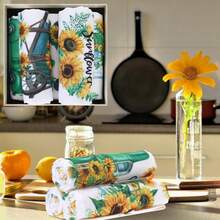 2/4/6/8/10/12 Pcs Vibrant Sunflower Kitchen Towels Set - Soft Polyester, Modern Floral & Inspirational Designs, 18x26" Hand & Tea Towels With Gnome And Truck Motifs - Ideal For Summer Decor & Housewarming Gifts, Kitchen Towels Hand Towels