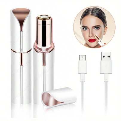 Removedor de vello facial para mujeres, mini epiladora, afeitadora eléctrica portátil recortadora de bikini, apta para labios, mentón, axilas, vello suave, dedos, cuello, mejillas, recargable por USB (dorado y blanco)