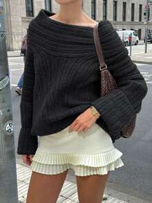 Suéter de punto con mangas acampanadas y hombros descubiertos para mujer