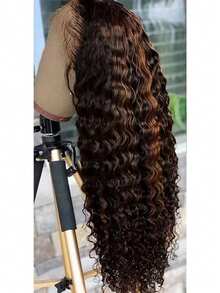 1B/30 深波浪蕾丝前假发，真人发丝，预先拔毛，渐变棕色卷发蕾丝前假发，13x4 高清蕾丝前假发，无需胶水，女士款，180% 密度，26 英寸 - S1/30 - 查看 15