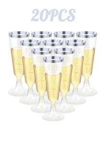 1/5/10pcs Reusable Champagne Flutes, Gold Glitter Plastic Champagne Glasses, Cocktail Cups, Wedding Toasting Flutes, Party Bar Cocktail Glasses, Bulk Gold Plastic Cups, Elegant Party Beverage Cups, For Party, Wedding And Large Events Back To School Season - Multicolor - View 27