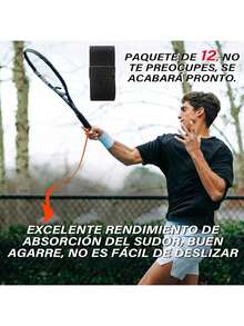 VXMBNB, Overgrip Tenis, Overgrip Padel de 12 Piezas, Absorbente del Sudor y Antideslizante, Apto para Tenis, Cricket y Otras Raquetas. - Negro - Ver 3