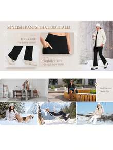 3PCS Women's Winter Thick Thermal Lined Flared Yoga Leggings, High Waist Slimming Outdoor Cycling Base Layer Pants, Casual Bootleg Workout Trousers - 3件 - 查看 4