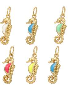 1pc Enamel Seahorse Copper Pendant, Personalized , Handmade DIY Necklace, Bracelet, Phone Charm Pendant, Suitable For Thanksgiving Wear Or Gift - Yellow Gold - View 1