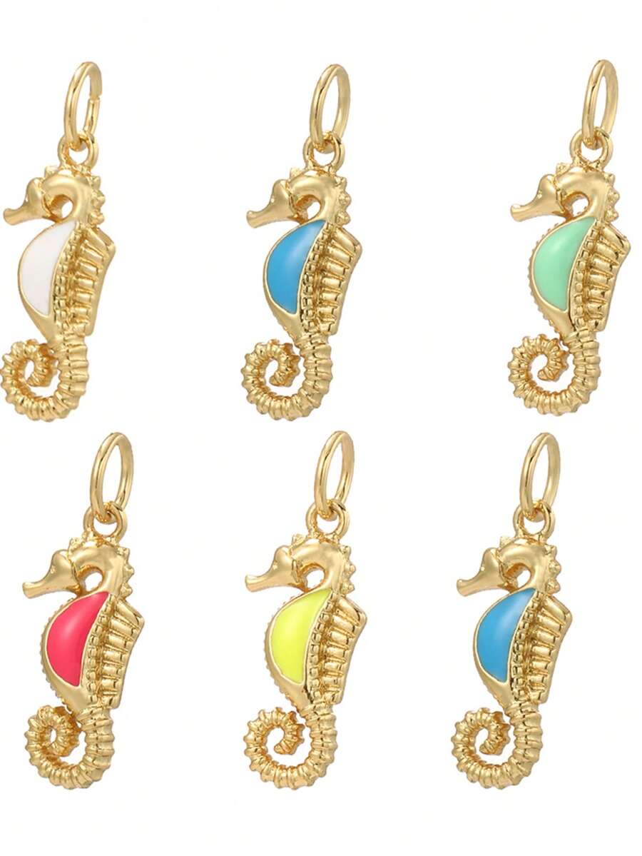 1pc Enamel Seahorse Copper Pendant, Personalized , Handmade DIY Necklace, Bracelet, Phone Charm Pendant, Suitable For Thanksgiving Wear Or Gift - Yellow Gold - View 1