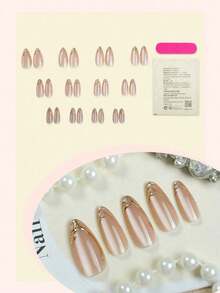 24pcs French Red Cat Eye Nail Stickers, Medium Almond Shape, Bow Decor, Reusable, Full Coverage, Minimalist Cute Style, Smooth Surface, Suitable For Women And Girls Daily Wear - Nhiều màu - Xem 3
