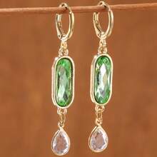 Luxury Geometric Pendant Earrings For Women, Synthetic Gemstone Inlaid Pendant Necklace, Fashion Jewelry For Party, Daily Wear