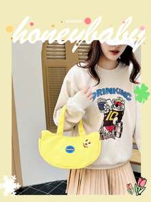 1 pièce Sac fourre-tout en canevas avec broderie de banane mignon et unique, sac à main pratique pour le bureau, les mamans, l'usage quotidien