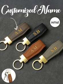 Customized Initial Keychain, Luxury Faux Leather Car Keychain, Customized Name Keychain, Men And Women'S Fashion Accessory, Single, Decorative, Climbing Hook Design, Perfect For Birthday Gifts, , Colorful, Cute, Adorable, Funny, Kawaii, Y2k, Stylish, Unisex, Casual, Custom, Personalized, Unique, Ideal Gifts For Him, Ideal Gifts Junior High School Students