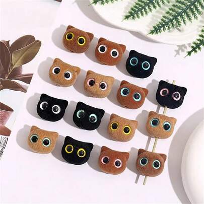 QIAO 4PCS Cute Winter Velvet Beads Cat Shape Acrylic Plush Fabric Loose Spacer Beads For Jewelry Making DIY Keychain Crafts Supplies