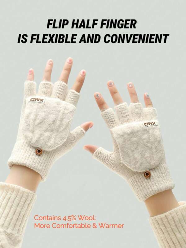 1 paire de gants sans doigts épais et confortables tricotés pour femmes - mitaines avec rabat, compatibles avec les écrans tactiles, doux et respirants - lavables à la main, accessoires d'automne et d'hiver