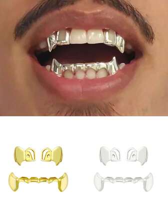 3 件套网格空心尖牙牙套，简约嘻哈风格金牙套，适合男女，日常穿着，派对，万圣节服装