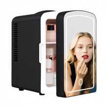 iceBlue 4L Mini Fridge For Makeup & Drinks - Car/Home Portable Cooler,LED Mirror Skincare Refrigerator - 黑色 - 查看 2