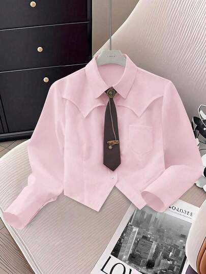 Women's Striped/White/Black Asymmetrical Hem Shirt With Tie: It Combines Vintage Western, Retro, And Casual Styles, And Is Very Suitable For Fashionable Women In Daily And Dating Occasions, As Well As For Students Returning To School And Campus Parties.