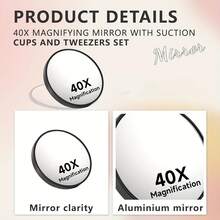 40x Magnifying Glass With Suction Cup - 3.5inch High Magnification Cosmetic And Dermatology Mirror, Portable Battery-Free Magnifier, Compatible With Tweezer Stand, Polished Anti-Fog Surface, Soft Beige Color And Professional Skincare Tool (Batteries/Power Supply Not Included), Floral Design, Durable Plastic, Oil-Resistant Coating, Essential For Beauty Experts