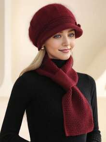 1/2/3 set da donna in moda, cappello in maglia e finta pelliccia, sciarpa e guanti, con decorazioni a pompon e fiori, cappello basco lavorato a maglia caldo, cappelli invernali antivento con sciarpa scalda collo e accessori guanti, regalo di San Valentino - Multicolore - Visualizzare 8